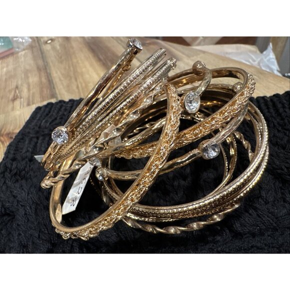 Neiman Marcus Cara NY New York Bead Gold Tone Metal Bangle Bracelets 15 Set NEW - Picture 4 of 16